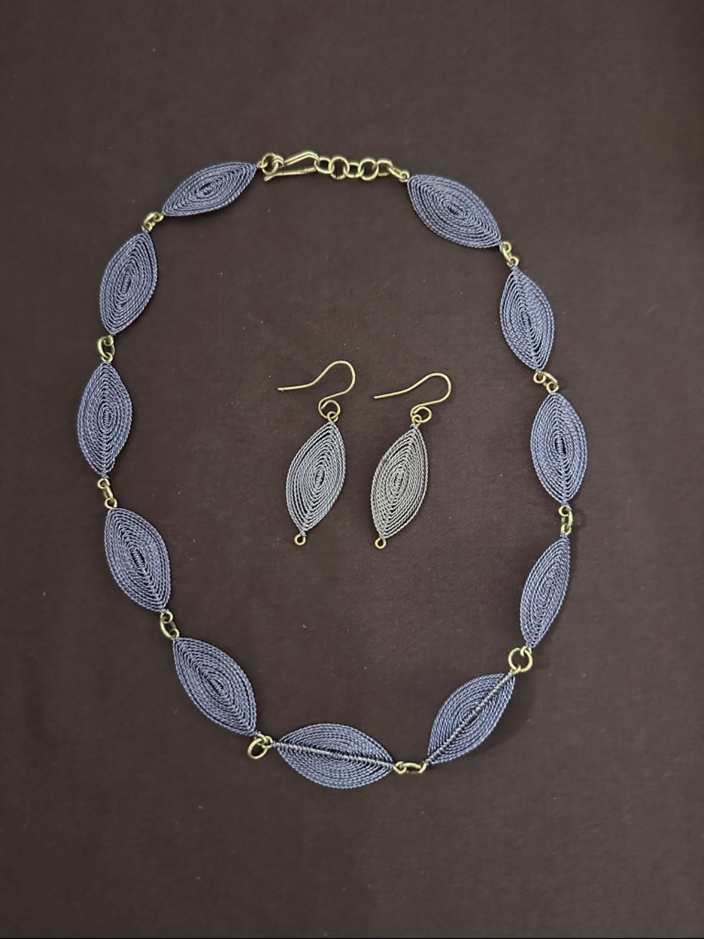 Lavender Filigree Leaf Necklace and Earring Set